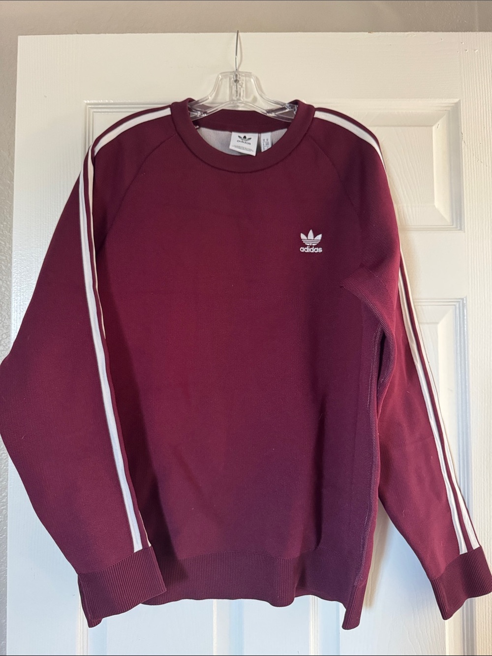 adidas Burgundy Crewneck Sweatshirt with White Stripes